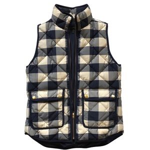 J. Crew Puffy Vest Plaid Navy Blue/ White Size X-Small